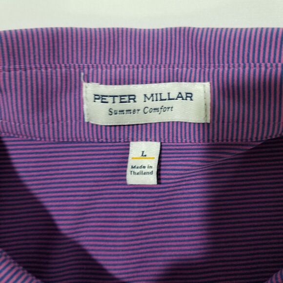 Peter Millar Polo Shirt Large Jubilee Performance Summer Comfort Striped Havana - Picture 5 of 11